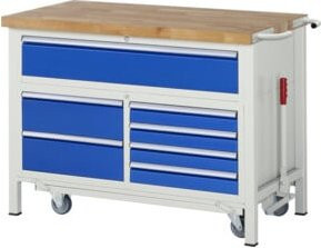 Rau Werkbank mit Fahrgestell und 5 Schubladen, Blau, B: 125 cm, T: 70 cm, H: 88 cm - Bild 1