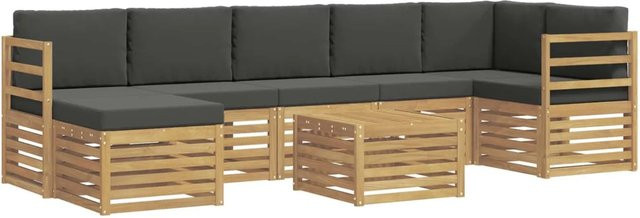 vidaXL Outdoor-Sofagarnitur 8-teilig in L-Form aus Akazienholz mit Polstern, Weiß und Anthrazit, B/T/H: 59 x 59 x 37 cm - Bild 1