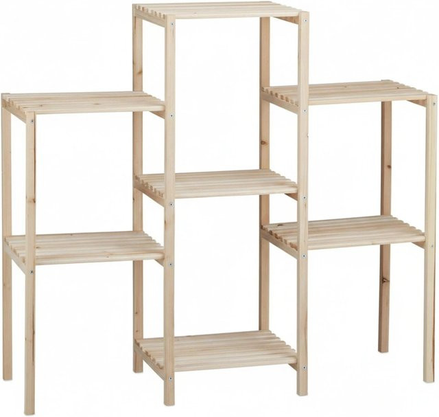 Relaxdays Pflanzenregal aus Tannenholz in Natur/Beige, freistehend und rustikal, B/T/H: 95 x 29 x 86 cm - Bild 1