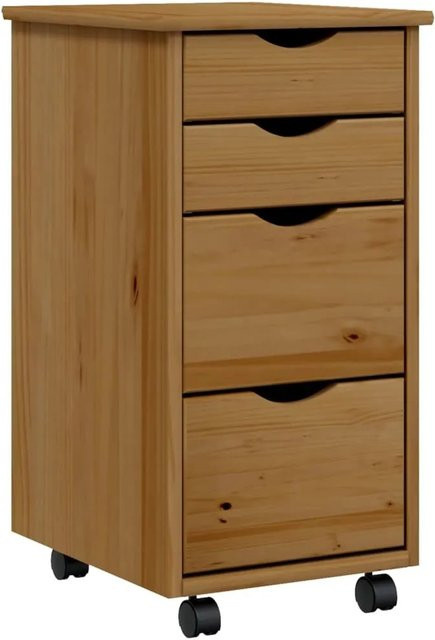 vidaXL Rollschrank MOSS aus massivem Kiefernholz mit Schubladen und Rollen, Honigbraun, B: 65,5 cm, T: 39,0 cm, H: 39,0 cm - Bild 1