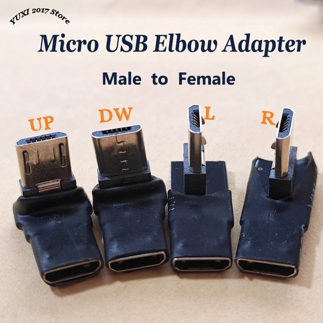YuXi Micro-USB Winkeladapter Set M zu F 90 Grad in Schwarz für Datenübertragung und Aufladen von Mobiltelefonen, Tablets und Gaming-Geräten - Bild 1