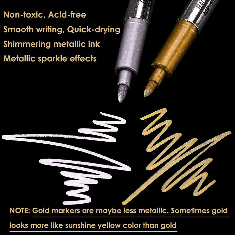 BAOKE Metallic-Markierungsstifte in Silber und Gold für schwarzes Papier, Glas und Felsmalerei - Bild 3