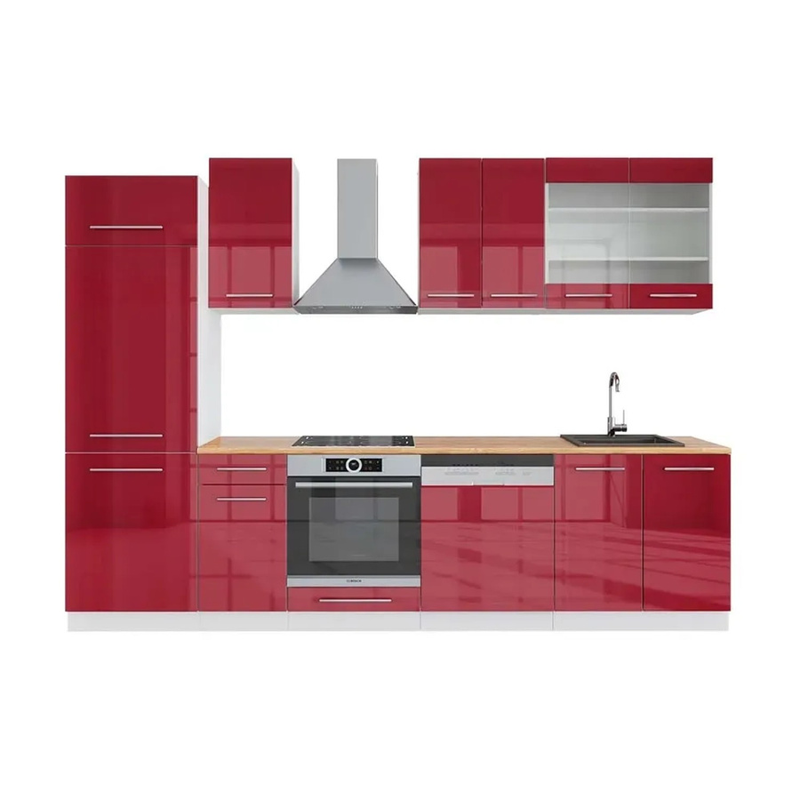 Vicco Fame-Line Küchenzeile Bordeaux Hochglanz und Weiß mit Eiche Optik, Breite: 300 cm - Bild 2