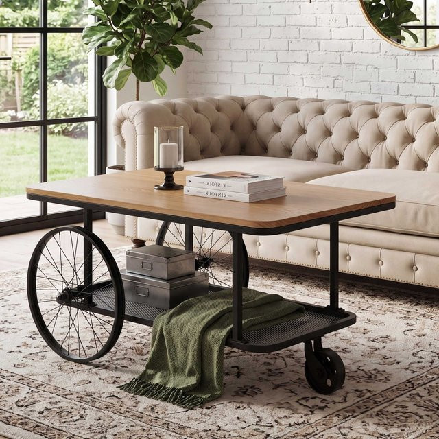 Couchtisch MCW Q69 Industrial Retro Design aus Holz und Metall in Schwarz und Natur, B/T/H: 100 x 54 x 60 cm - Bild 1