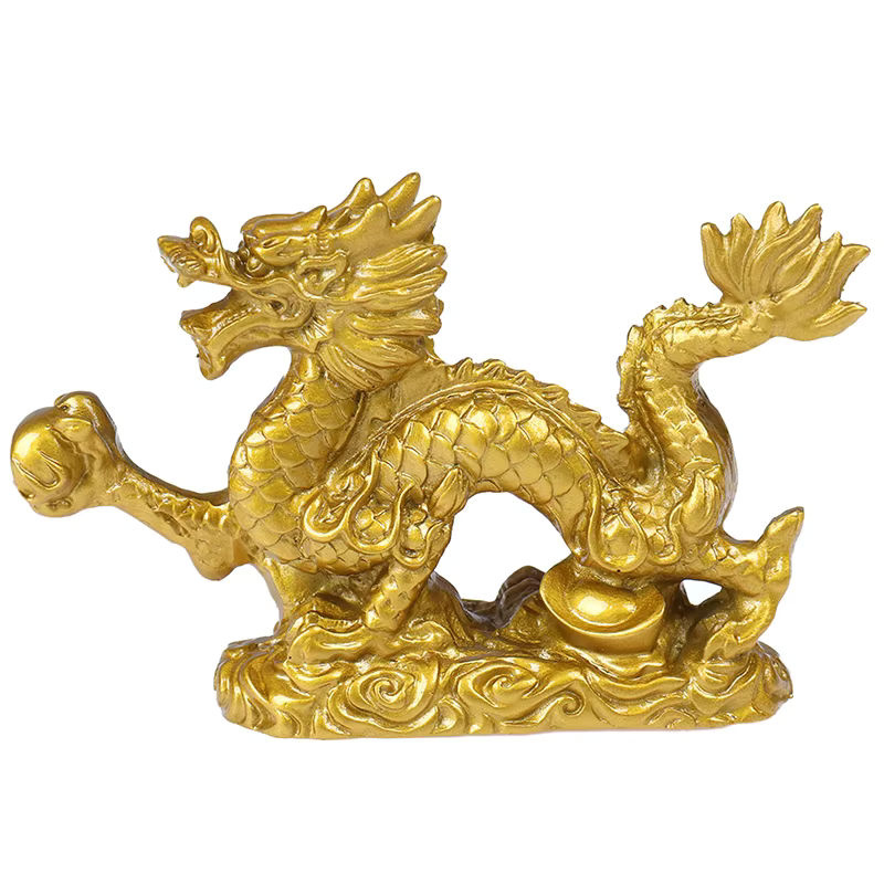 Goldene Drachen-Statue aus Kunstharz als orientalische Dekofigur für deinen Schreibtisch - Bild 4