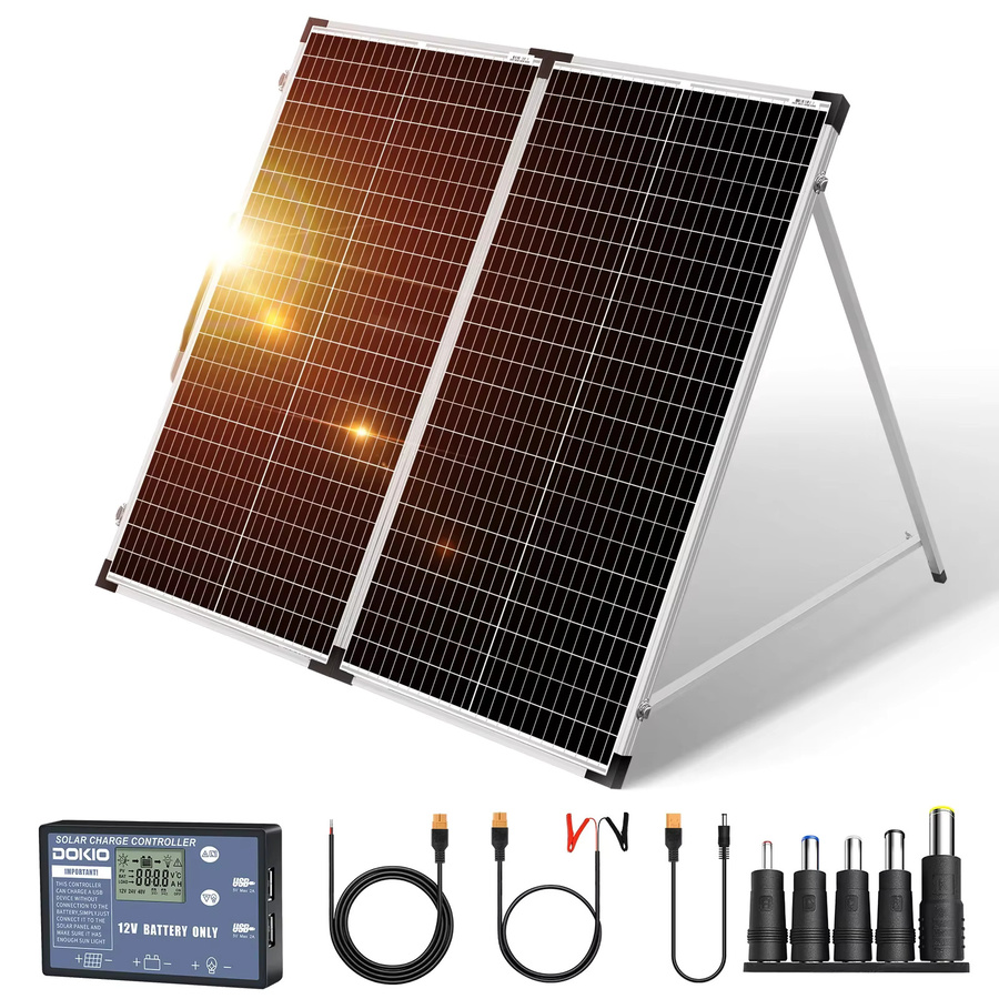 DOKIO Faltbares Solarpanel 160W mit 18V und 5V USB-Anschlüssen, Tragbares Photovoltaik-Ladegerät in Schwarz - Bild 2