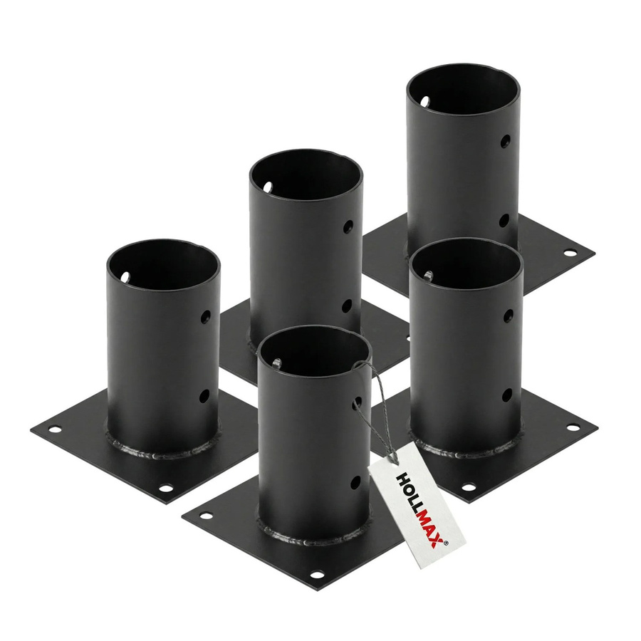 HOLLMAX Pfostenträger Set 5 Stück Aufschraubhülse für Rundholzpfosten 80 mm in Schwarz matt - Bild 2