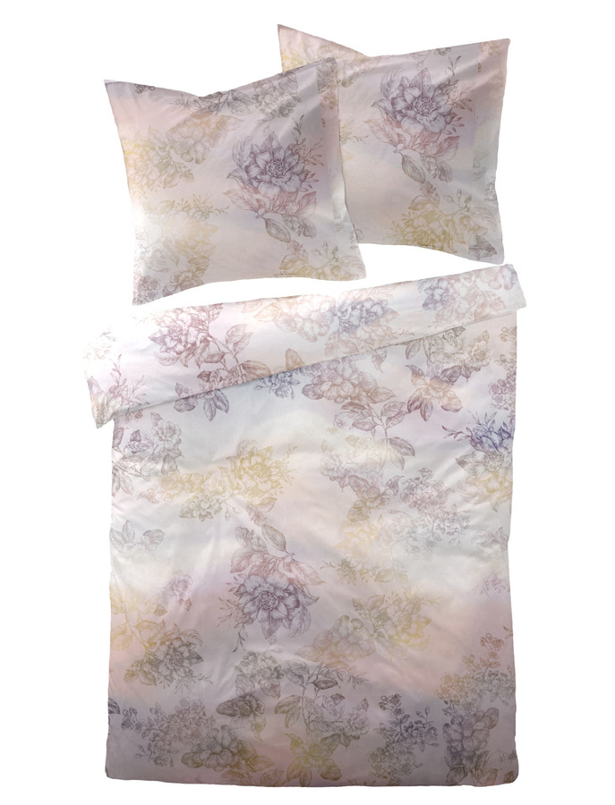 Dormisette Mako Satin Bettwäsche mit Rosenblüten in Silber und Flieder, Set bestehend aus Bettbezug und Kissenbezug, B/H: 155 x 220 cm und 80 x 80 cm - Bild 1