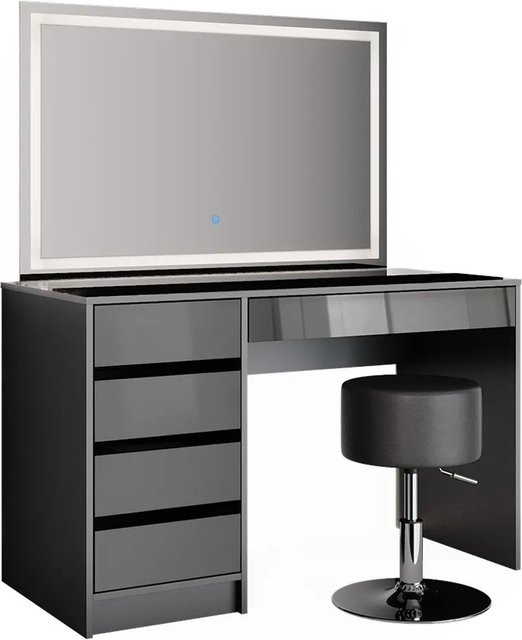 Vicco Schminktisch Sherry in Anthrazit Hochglanz mit LED-Spiegel und Hocker - Bild 2