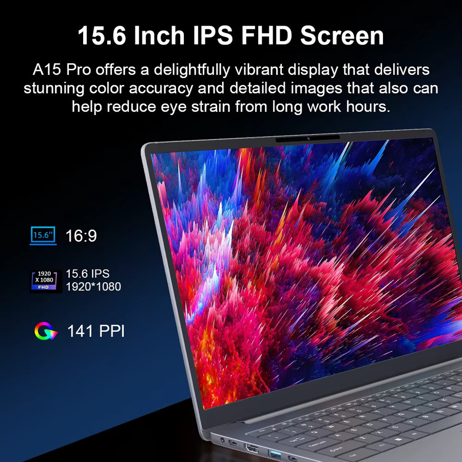 Ninkear A15 Pro Laptop mit 15.6 Zoll FHD IPS Display, AMD Prozessor, 16GB RAM, 512GB SSD, Windows 11 Pro und Fingerabdruck-Sensor, Grau - Bild 3