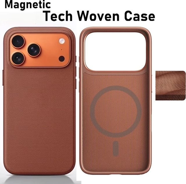 Technische gewebte magnetische iPhone Hülle mit MagSafe Wireless Charging Unterstützung in Braun für iPhone 17, 16, 15, 14, 13 Pro Max - Bild 1