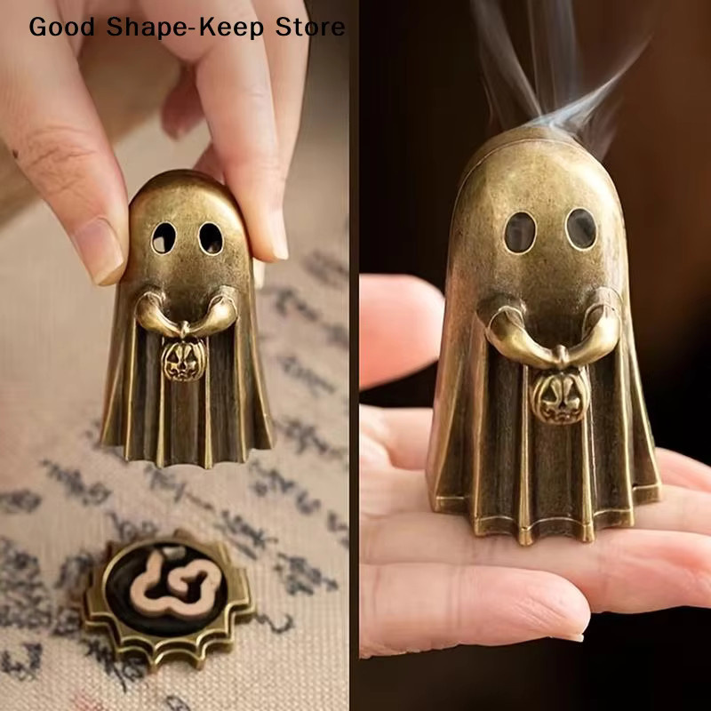 DailyGhost Räucherstäbchenhalter Kürbis als Tischdekoration in Gold, Vintage Metall-Ornament für Yoga und Meditation - Bild 2