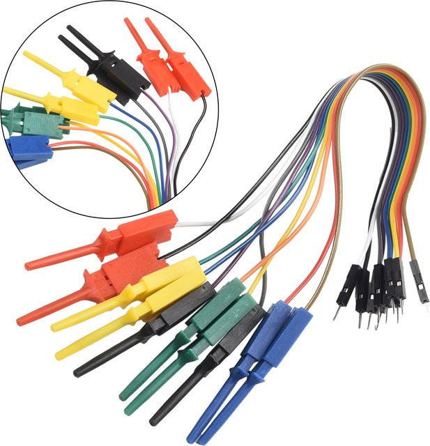 10Pin Logikanalysator Messleitung mit Haken und Kabelklemmen, 5 Farben, Länge: 20 cm - Bild 1