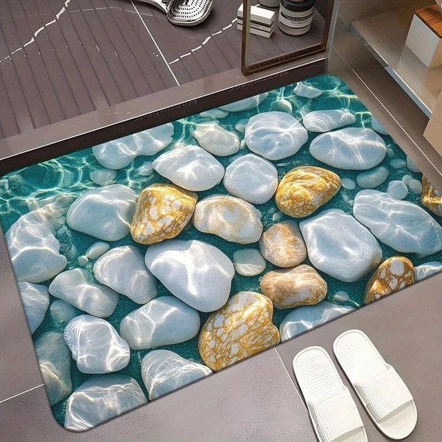 DHDH Bodenmatte aus Diatomeenerde mit Kieselmuster, wasserabsorbierend und rutschfest, B/B: 60 x 90 cm, Mehrfarbig - Bild 1