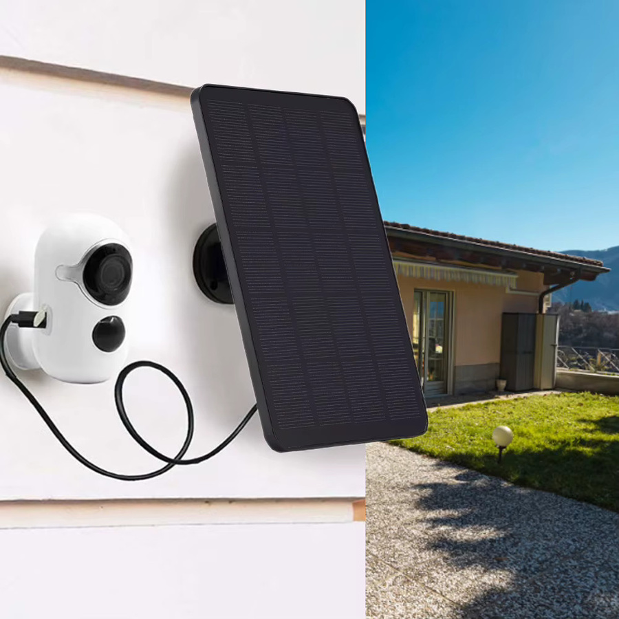 VODOOL Solarpanel-Kit für intelligente Türklingelkameras, 10W Monokristallines Ladegerät mit USB-C und DC5521 Anschluss, IPX6 wasserdicht, Schwarz - Bild 1