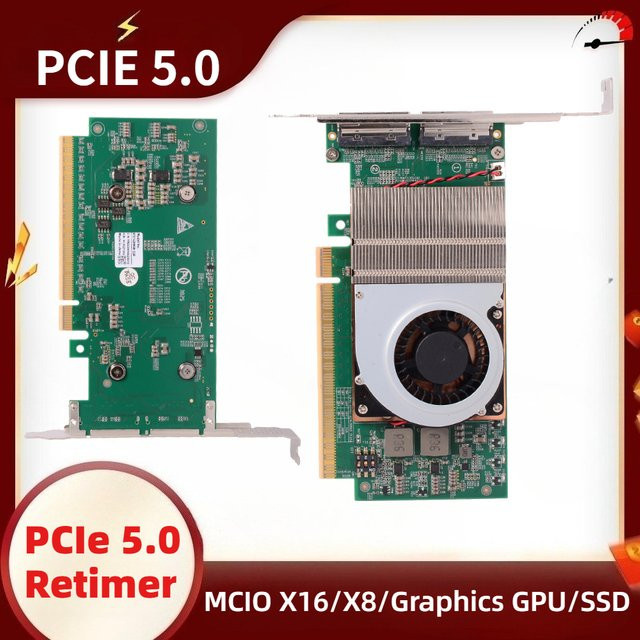 ADT-Link PCIe 5.0 Retimer-Karte mit MCIO für Grafikkarte und SSD zur Erweiterung von GPU und Festplatten - Bild 1