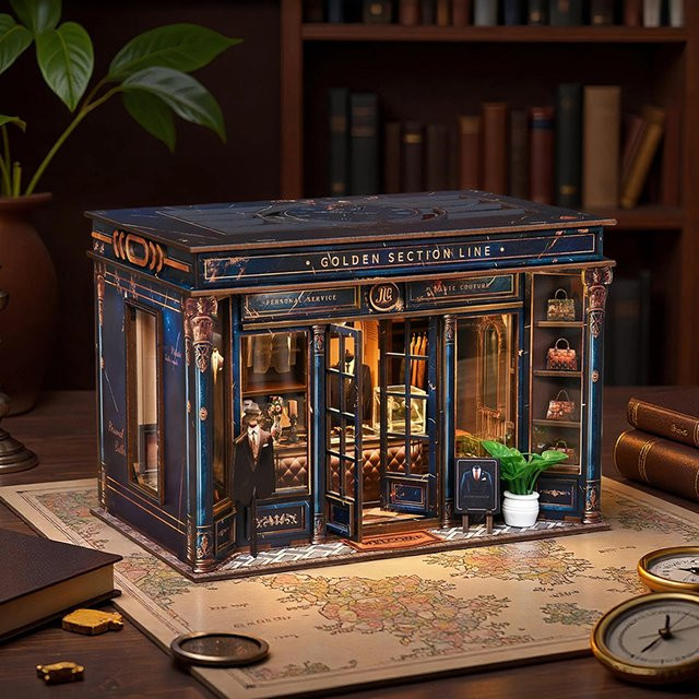 zuuton DIY Buchnischen-Set Bekleidungsgeschäft, 3D Holz-Miniatur-Puppenhaus, mit LED-Beleuchtung, ab 14 Jahren - Bild 1