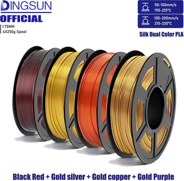 3D Maliang Seiden-PLA-Filament zweifarbig metallisch glänzend, Durchmesser: 1,75 mm, Farben: Schwarz-Rot-Multicolor, passend für FDM-3D-Drucker - Bild 1