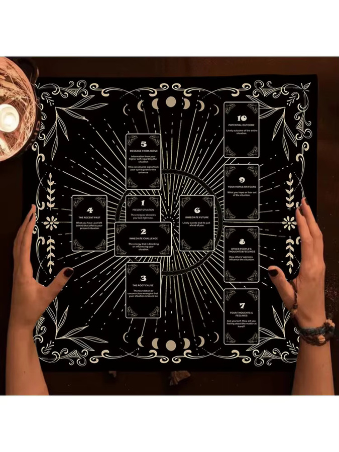 VIKAMA Tarot-Wahrsagertischdecke in Schwarz mit Retro-Design für mystische Zeremonien und Hexenmagie - Bild 3