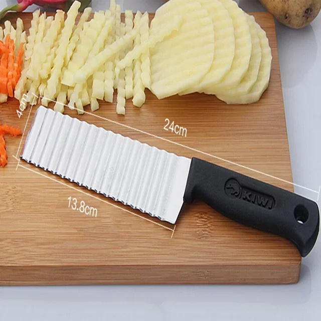 Edelstahl Crinkle-Schneidewerkzeug für gewellte Kartoffelchips und Gemüse in Gelb und Silber - Bild 1