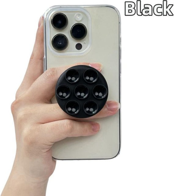 Runder Silikon-Saugnapf-Handyhalter GripTok als Fingergriff und Ständer für Samsung und iPhone in Schwarz - Bild 1