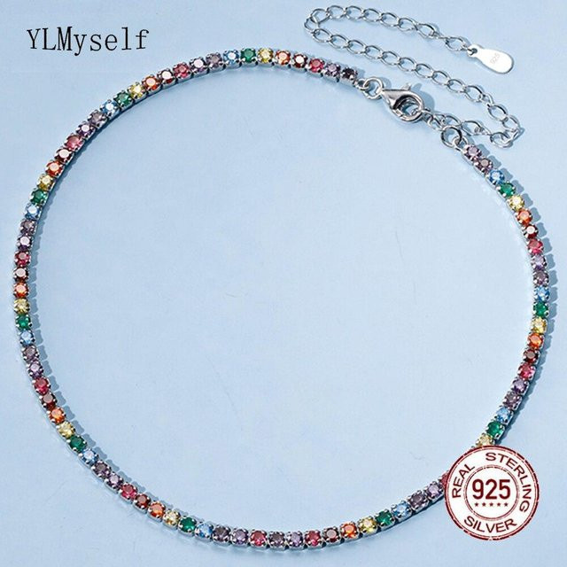 Allbestart Halskette 925 Silber, Mehrfarbige Zirkonia, Damen, 27 + 10 cm - Bild 1