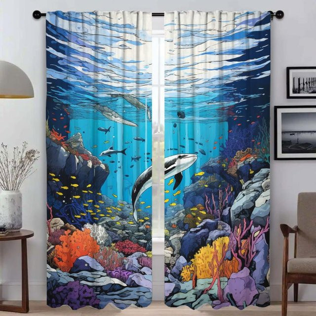 Verdunkelungsvorhang Meeres Tierwelt in Multicolour, 2er-Set elegante Raumvorhänge für Wohnzimmer und Küche, Breite: 50 cm, Höhe: 70 cm - Bild 1
