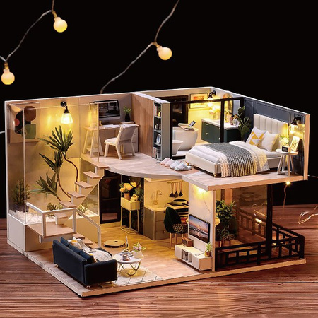 zuuton Holz Miniatur Puppenhaus DIY Duplex Wohnung 3D Puzzle Puppenhaus