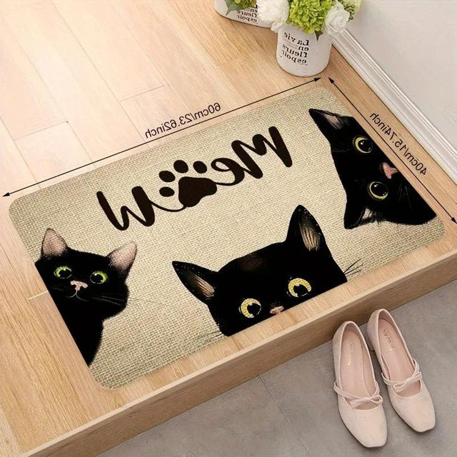 Waschbare Fußmatte mit Katzenmuster in Beige, schmutzabweisend und rutschfest, B/T: 80 x 50 cm - Bild 1