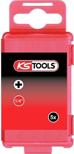 KS Tools Kreuzschlitz-Bit PH3, 5er Pack, Antrieb: 1/4 Zoll (6,3 mm), Länge: 75 mm, Farbe: Rot - Bild 1