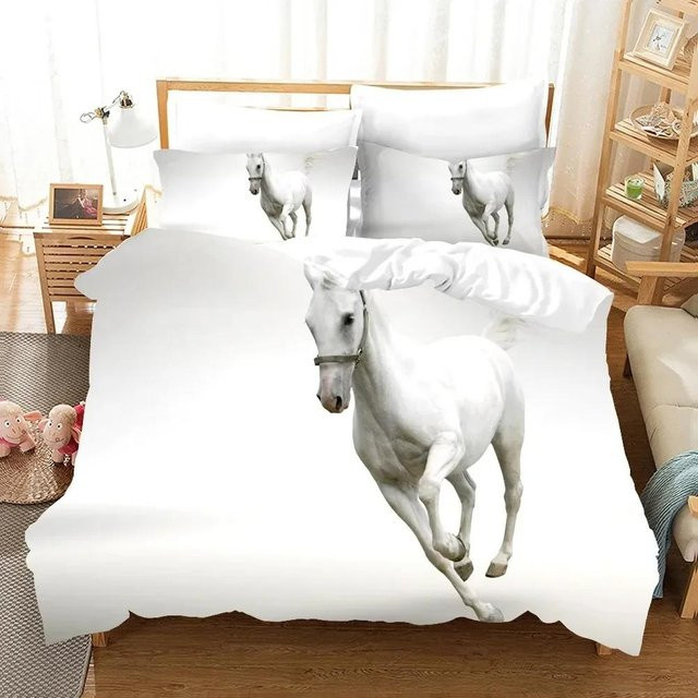 Bettwäsche Set Lodestar mit Pferde-Motiv, Bettbezug und Kissenbezug aus Mikrofaser, Weiß, B/H: 135 x 200 cm - Bild 1