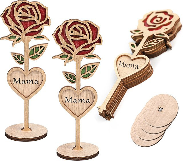 Dekorative Rosenblume aus Holz mit Sockel von ZQNYCY in Weiß als Tischdekoration - Bild 1