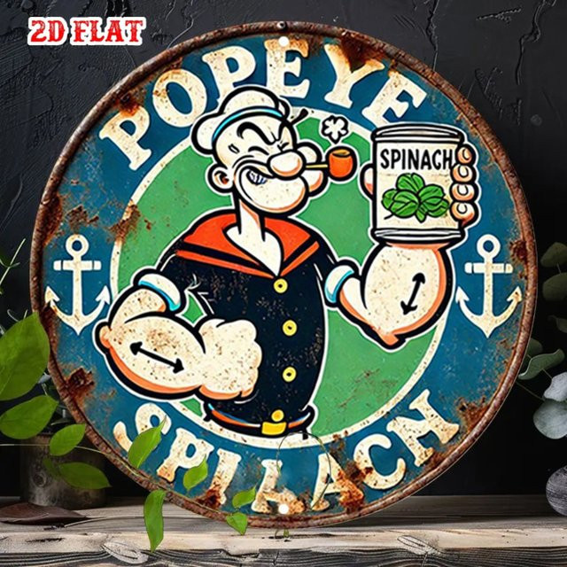 BobaFish Rundes Metallschild Spinat Retro Wandkunst Durchmesser: 20,3 cm - Bild 1
