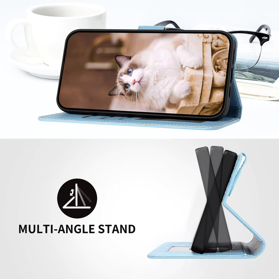 Nette Leder Handyhülle mit Katzen-Design als Brieftasche und Flip-Cover für Samsung Galaxy A-Serie in Rot oder Blau - Bild 4