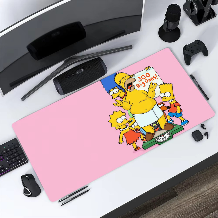 Großes Gaming-Mauspad im Simpsons-Cartoon-Design, rutschfeste XXL-Schreibtischmatte in Pink - Bild 2