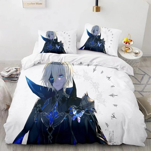 Genshin Impact Bettwäsche-Set mit 3D-Druck, weiches Microfaser-Bettbezug-Set für Kinderzimmer, Weiß, B/H: 210 x 210 cm - Bild 1