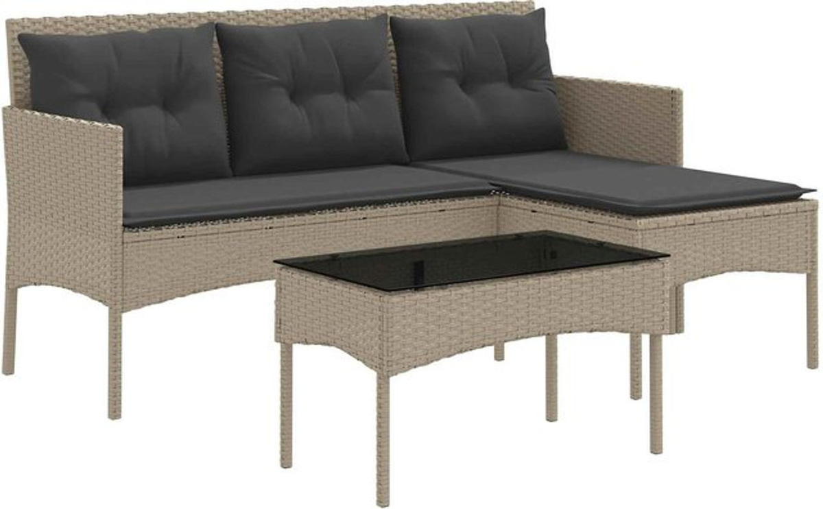 vidaXL Loungemöbel Gartensofa-Set aus Polyrattan mit Kissen in Grau und Beige - Bild 1