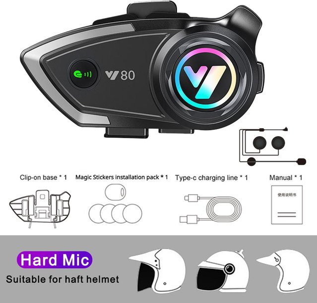 Y80 Motorradhelm-Gegensprechanlage Bluetooth-Headset mit 1000m Reichweite und Geräuschunterdrückung in Schwarz - Bild 1