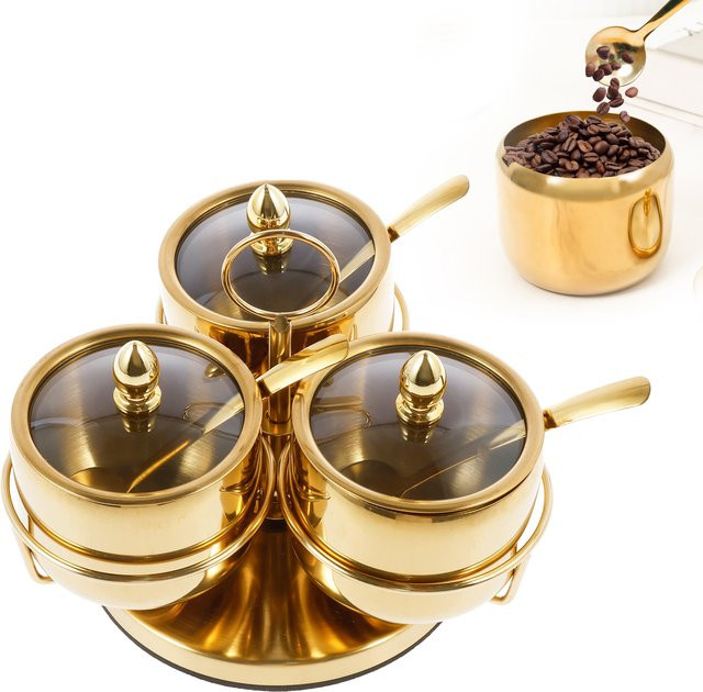 Willstar Gewürzset aus Edelstahl mit Deckel und Löffelhalter in Silber oder Gold - Bild 1