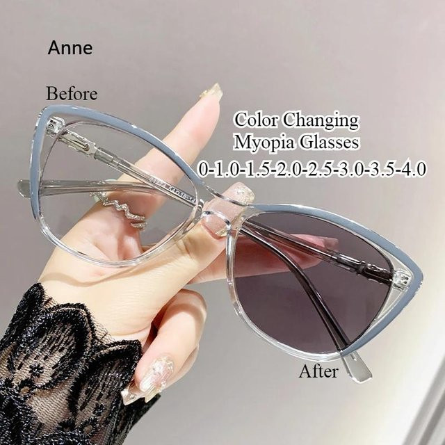 2-in-1 Farbwechselnde Sonnenbrille Vintage, Damen, Vollrand, Cat-Eye, transparent, Kunststoff - Bild 1