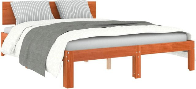 vidaXL Bettrahmen aus massivem Kiefernholz in Wachsbraun mit Lattenrost B/T/H: 138,5 x 193,5 x 69,5 cm - Bild 1