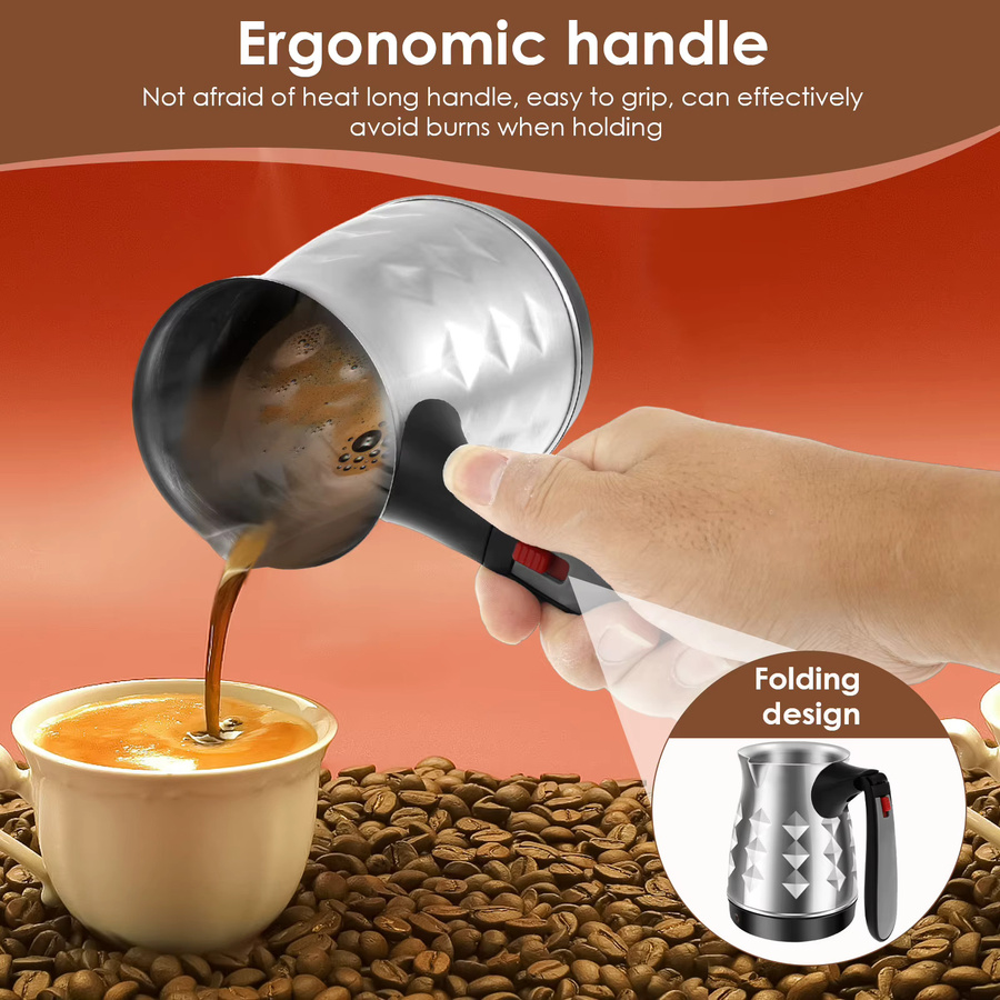 Elektrische türkische Kaffeemaschine aus Edelstahl in Silber, 500 ml Kaffeekanne mit Klappgriff - Bild 2