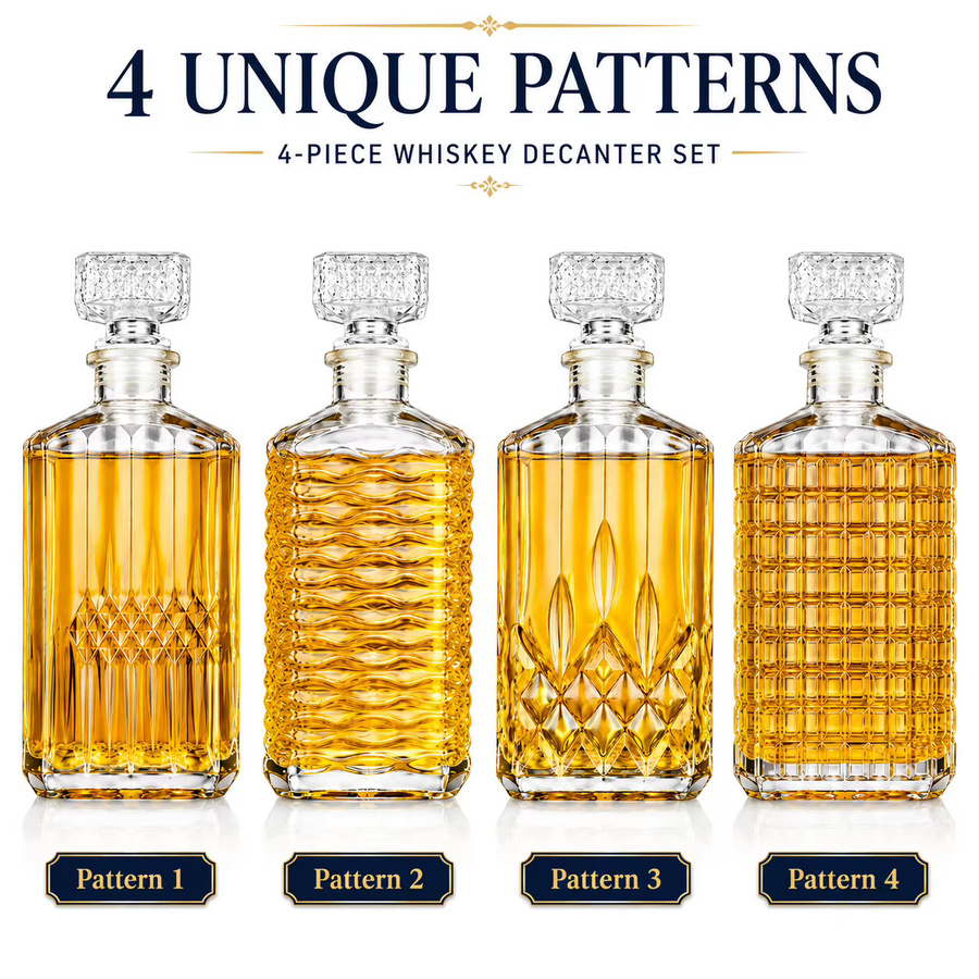 hellodream Whiskey-Dekanter-Set aus Glas mit 4 transparenten Flaschen im geometrischen Design, Füllmenge pro Flasche: 500 ml - Bild 2
