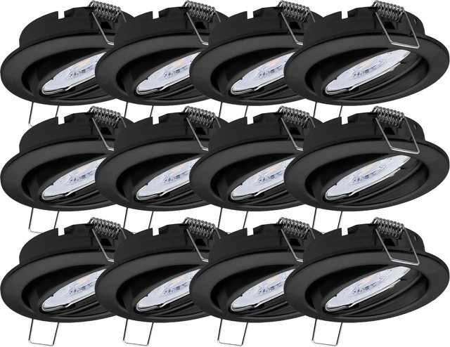 Oktaplex 12er Set Dijon Deckeneinbaustrahler Schwarz, dimmbar, schwenkbar, inkl. LED Modul, warmweiß, 5W, 380lm - Bild 1
