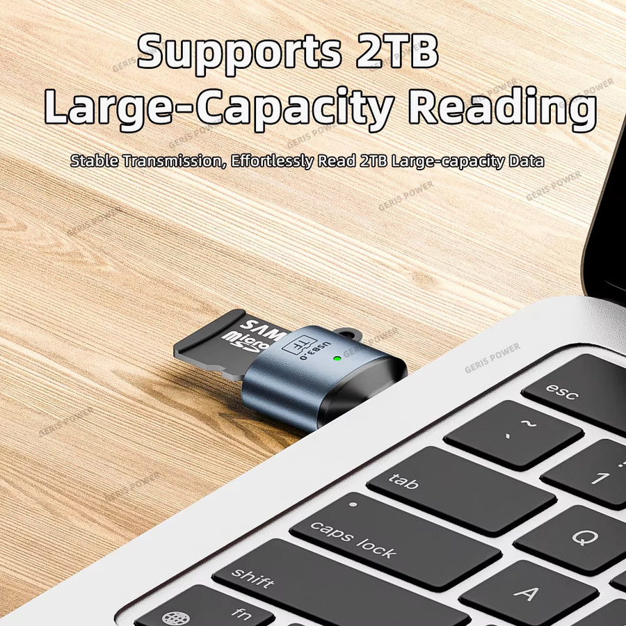 Geris Power USB-C Kartenleser USB 3.0 Mini Adapter für SD und Micro SD TF Karten in Grau - Bild 2