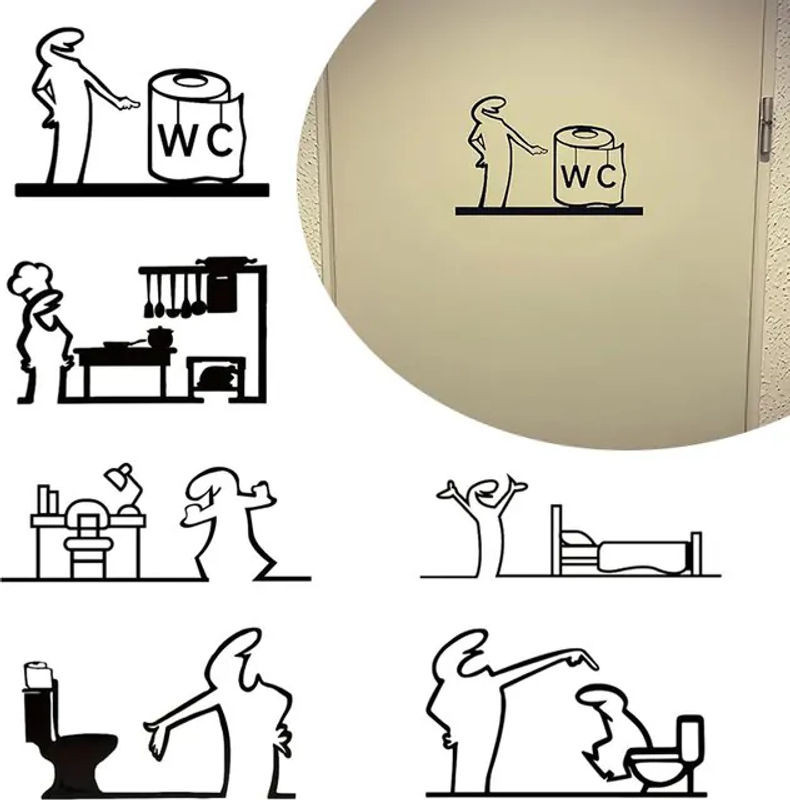 La Linea Minimalistische Strichzeichenaufkleber in Schwarz für Türen und Heimdekoration in Küche, Badezimmer oder Schlafzimmer - Bild 1