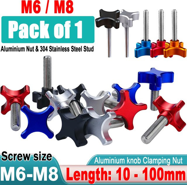 Edelstahl Sterngriffschraube als Daumenschraube und Spannschraube aus Aluminium in Silber und Multicolour, M6 M8 Gewinde, Länge 10mm bis 100mm - Bild 1