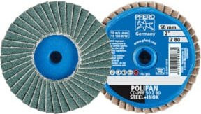 PFERD TOOLS COMBIDISC Zirkon Mini-POLIFAN CD Schleifscheibe für gehärteten Stahl, Durchmesser: 50 mm, Blau - Bild 1