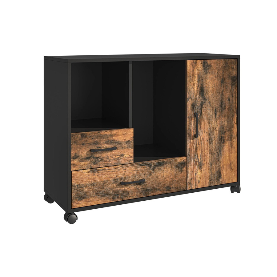 Relaxdays Rollcontainer aus Holzwerkstoff in Schwarz mit 2 Schubladen und 4 Fächern, B/T/H: 70 x 90 x 35 cm - Bild 2