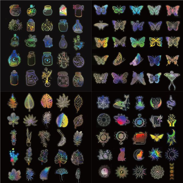 50 Stück holographische Laser Aufkleber transparent in Multicolour für DIY Dekoration und Briefpapier aus PET - Bild 1
